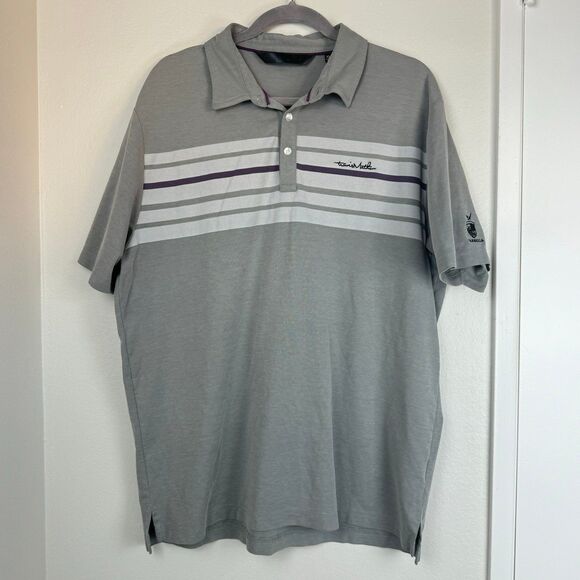 Travis Mathew Golf Polo sz XL Gray with purple/light grey stripe Marbella Golf - Picture 1 of 7